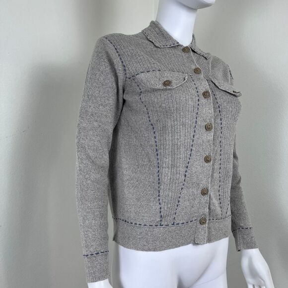 Vintage Women Size XS Beige Knit Linen Cotton Minimalist Cardigan Sweater Preppy - Picture 9 of 17